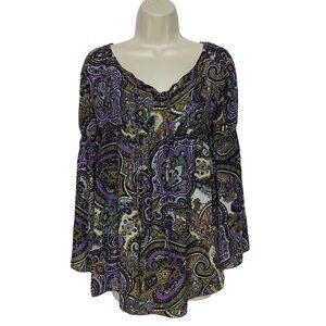 Michele Michelle Boho Paisley Blouse Top Small